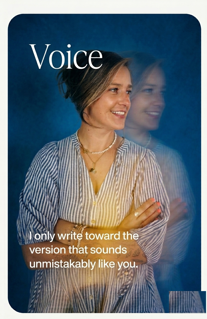 Voice — I only write toward the version that sounds unmistakably like you.